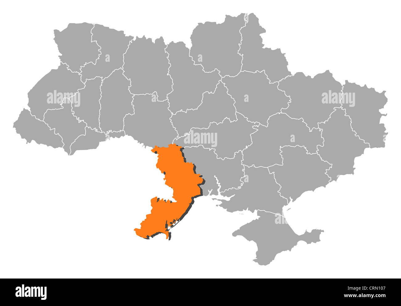 Mappa politica dell'Ucraina con parecchie oblasts dove Odessa è evidenziata. Foto Stock