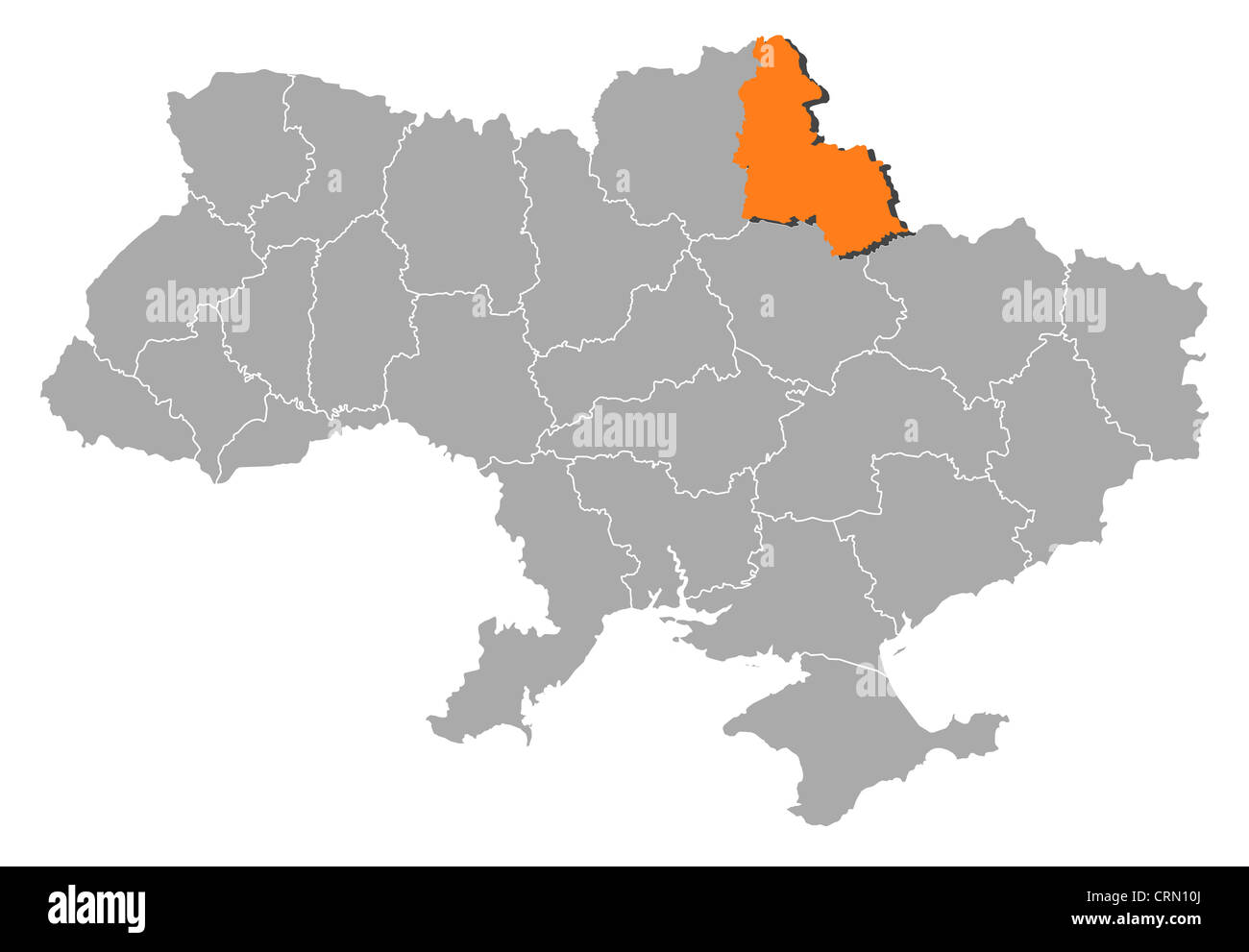 Mappa politica dell'Ucraina con parecchie oblasts dove Sumy è evidenziata. Foto Stock