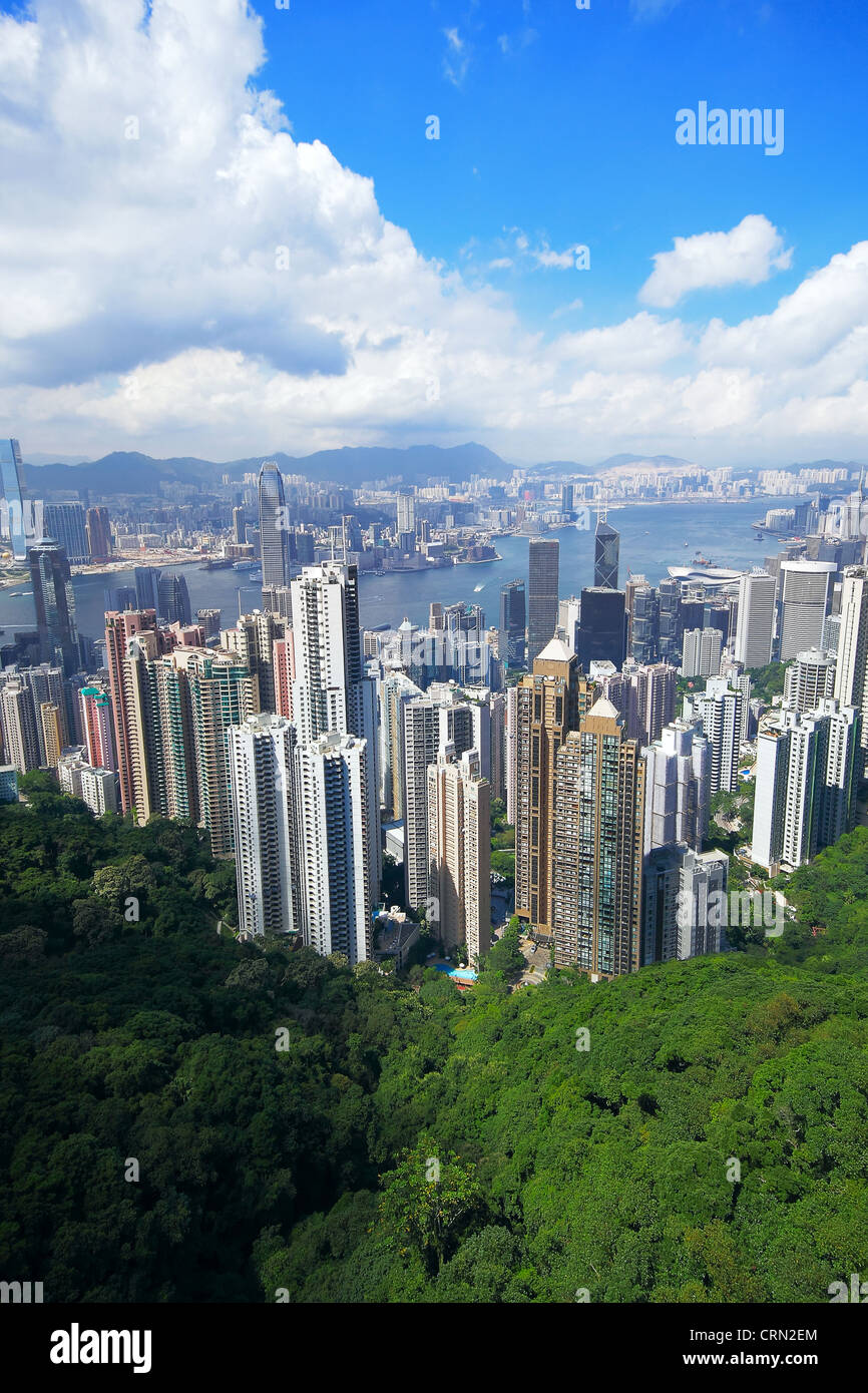 Skyline di Hong Kong dal Victoria Peak Foto Stock