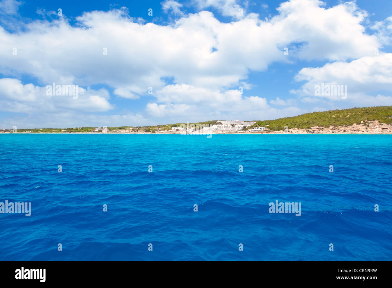 Formentera sud Els Arenals Platja de Migjorn beach nelle Baleari in vista mare Foto Stock