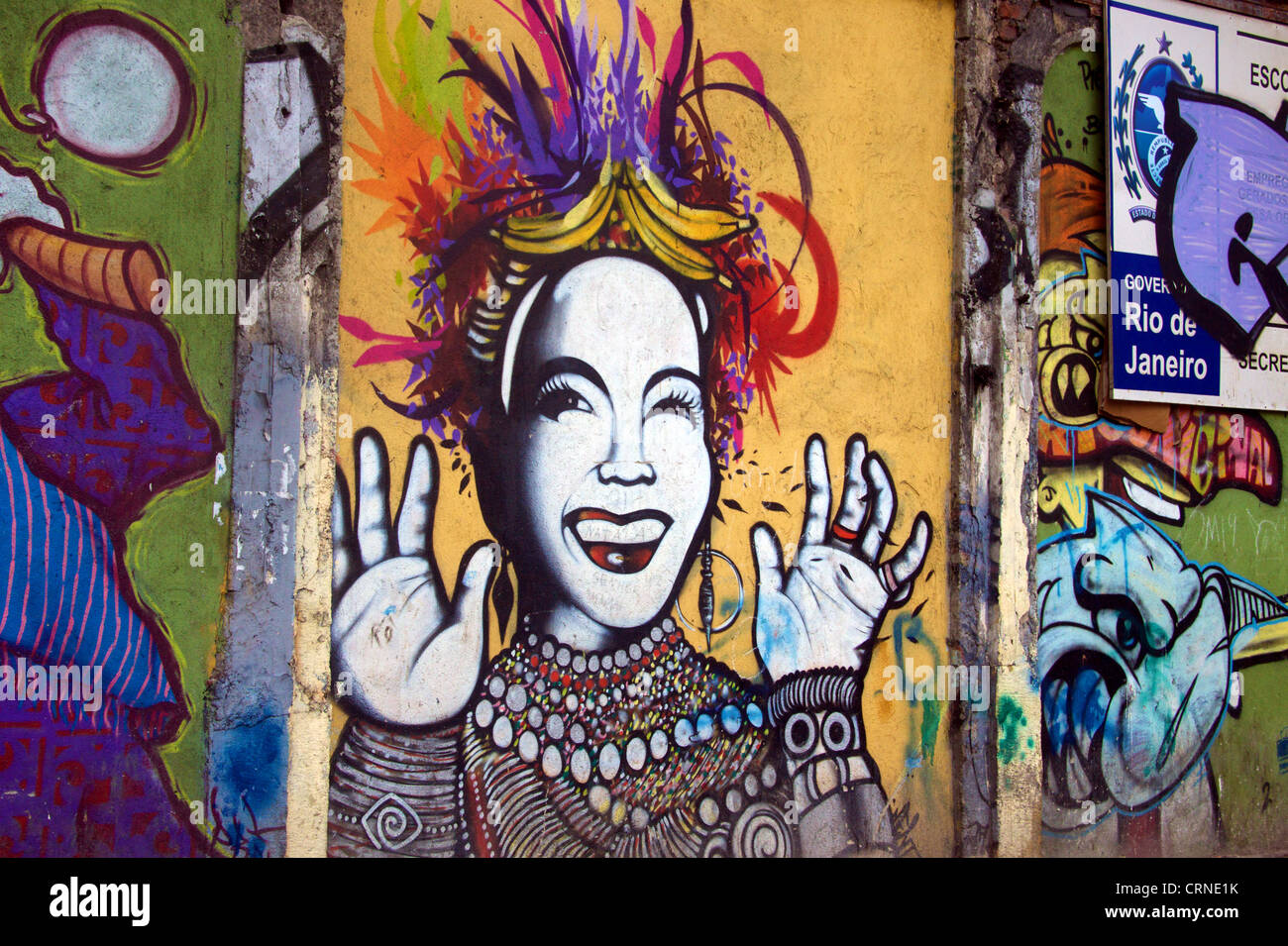 Arte di strada nel quartiere Lapa di Rio de Janeiro in Brasile Foto Stock