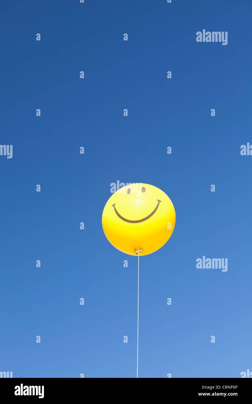 Smiley su un pallone aerostatico contro un cielo chiaro Foto Stock