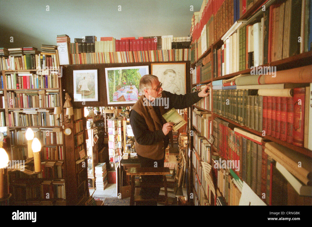 Antiquario libri ordinati in ripiano, Berlino Foto Stock