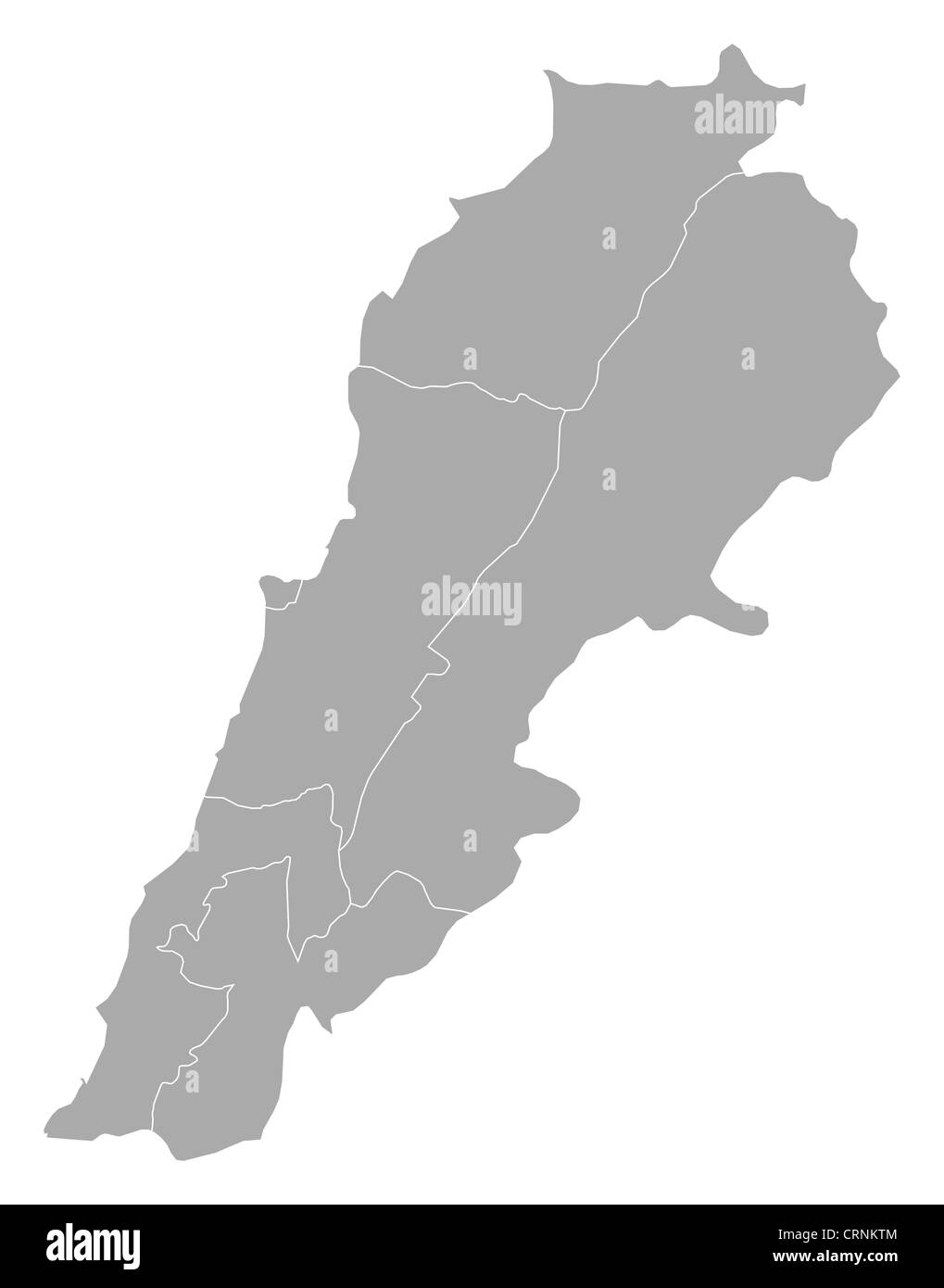 Mappa politica del Libano con i vari governatorati. Foto Stock