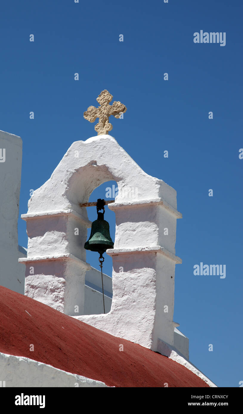 Mykonos campanile della chiesa, Grecia Foto Stock