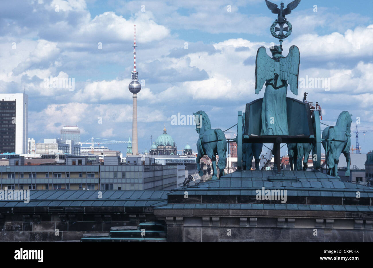 Quadriga sulla Porta di Brandeburgo a Berlino Foto Stock