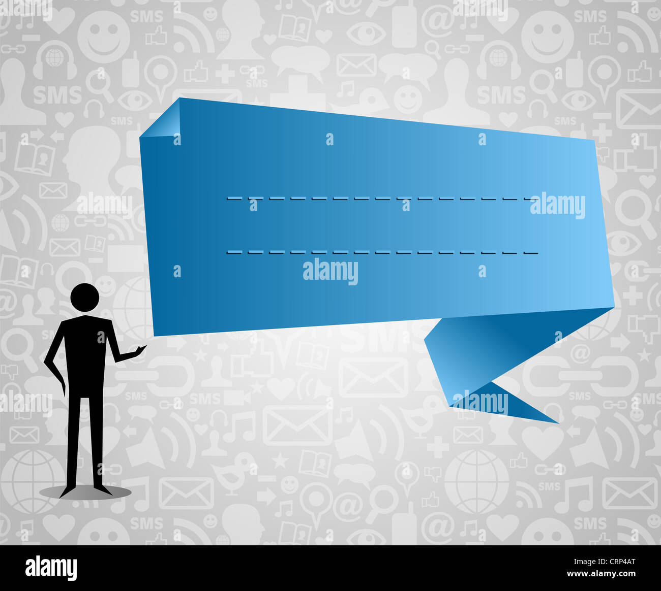 L'uomo con i social media discorso bolla in una presentazione di marketing. File vettoriale stratificata per una facile manipolazione e colorazione personalizzata. Foto Stock