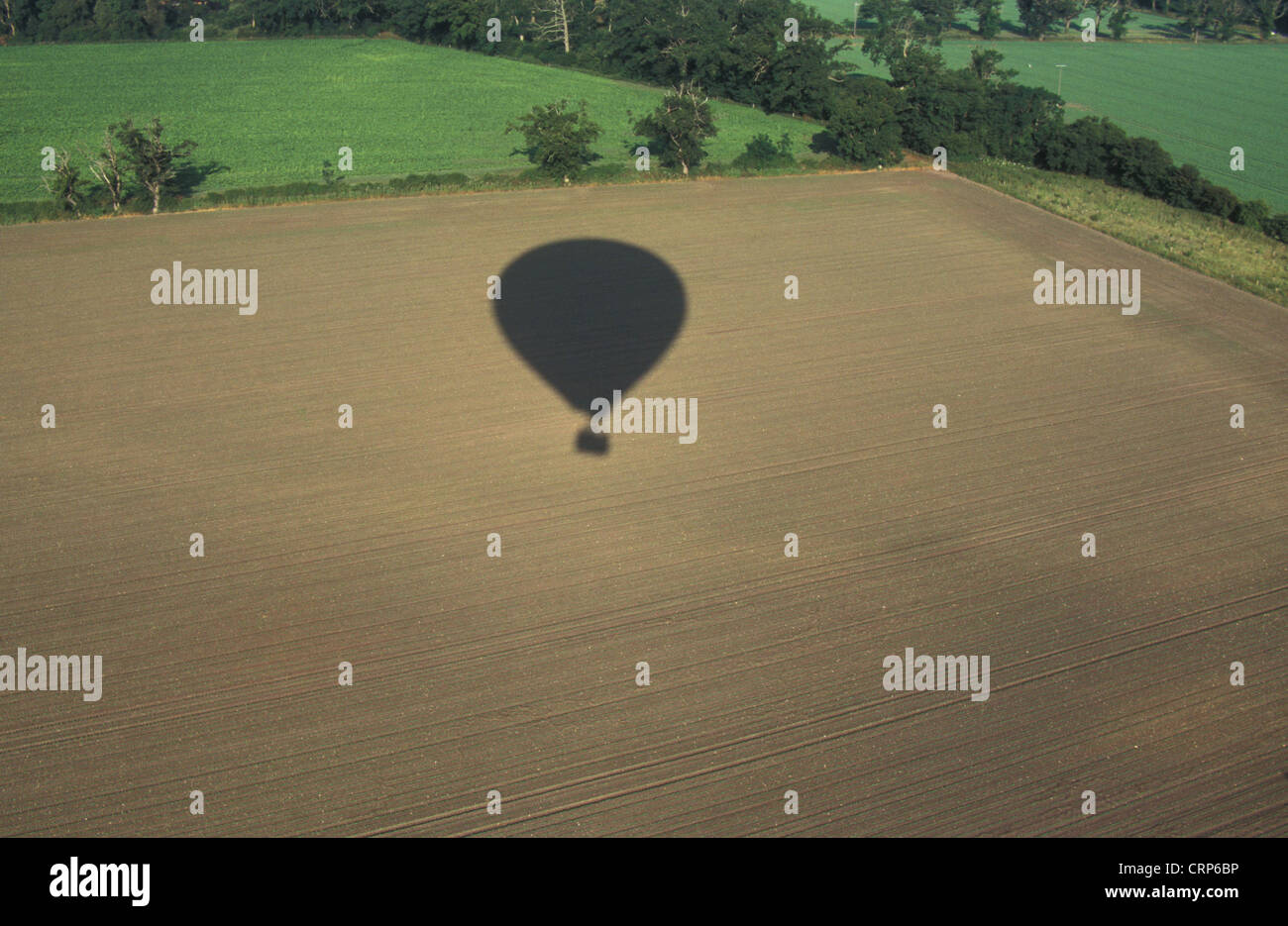 Sport & passatempi Balloning - Ombra del palloncino su terreni agricoli Foto Stock