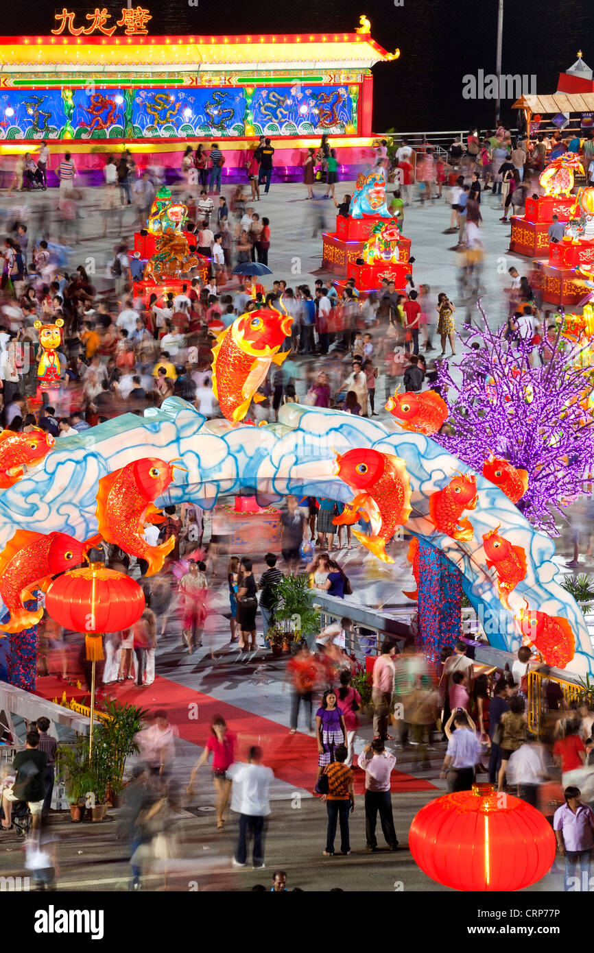 Fiume Hongbao decorazioni per il Capodanno cinese di Marina Bay, Singapore Foto Stock