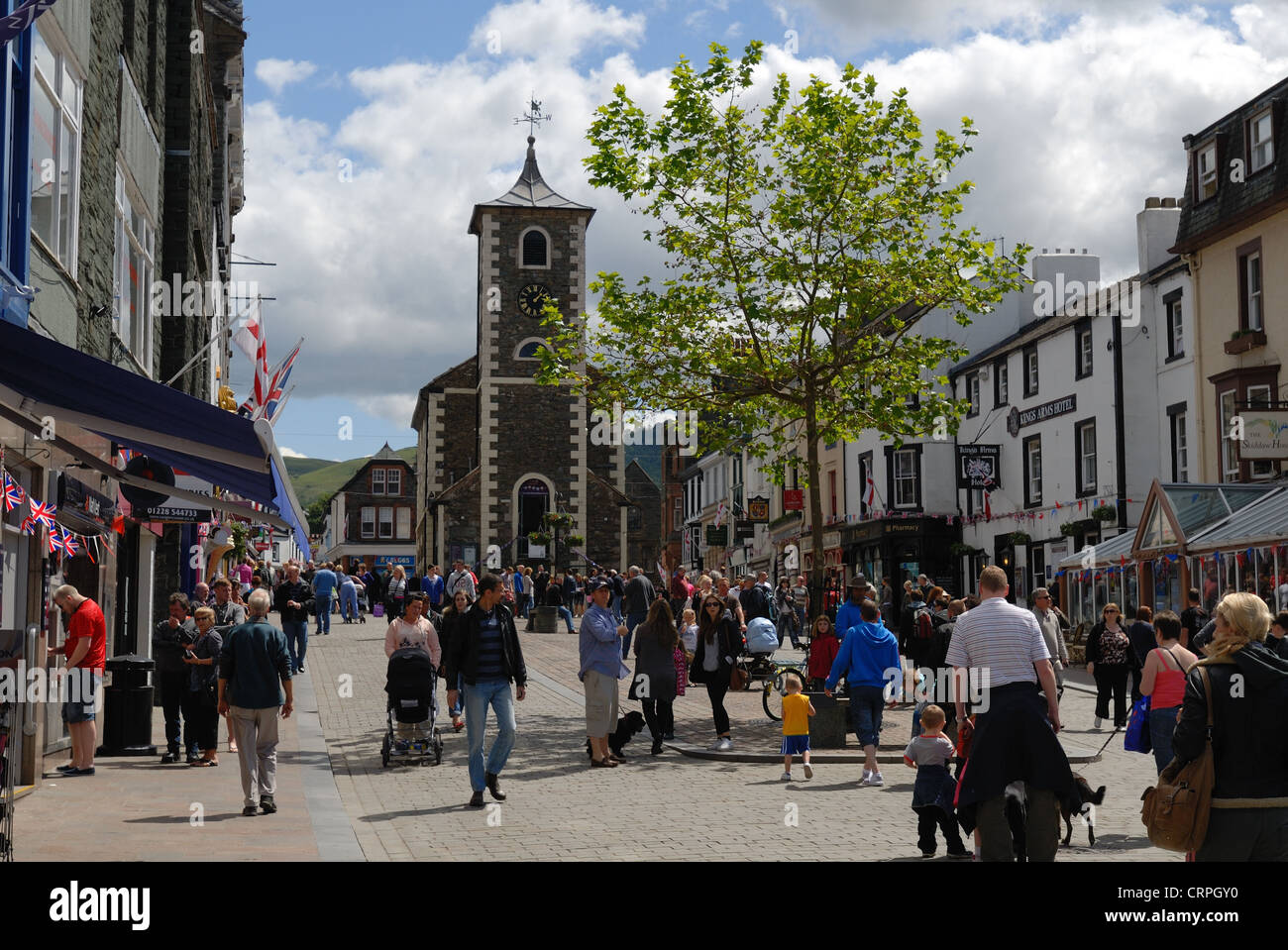 Keswick town center & discutibile Hall Foto Stock