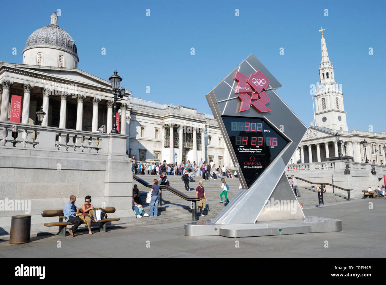 I Giochi olimpici di Londra 2012 orologio per il conto alla rovescia a Trafalgar Square. Foto Stock