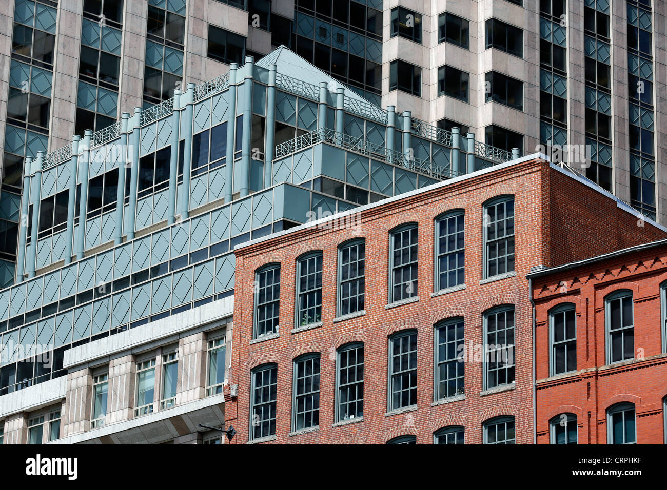 Il centro cittadino di Boston in costruzioni vecchie e nuove Foto Stock