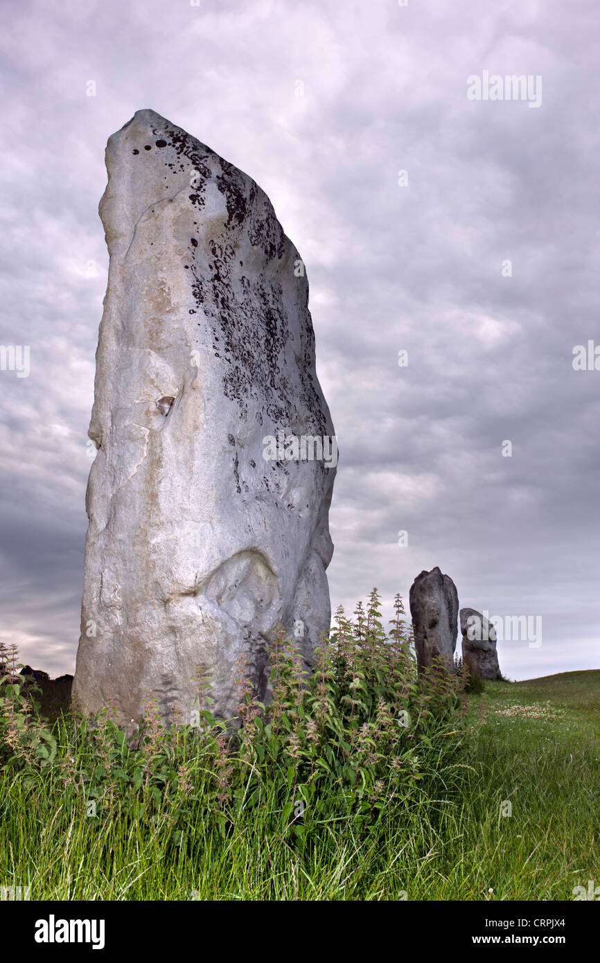 Pietre permanente, parte dell'anello di Avebury, la più antica in pietra anello noto per essere in esistenza nel mondo. Foto Stock