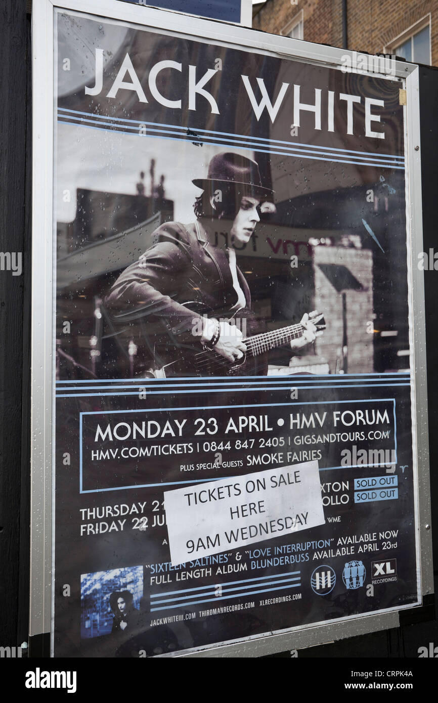 Jack White il concerto di poster promozionali, HMV Forum music venue, Kentish Town, Londra, Inghilterra, Regno Unito Foto Stock