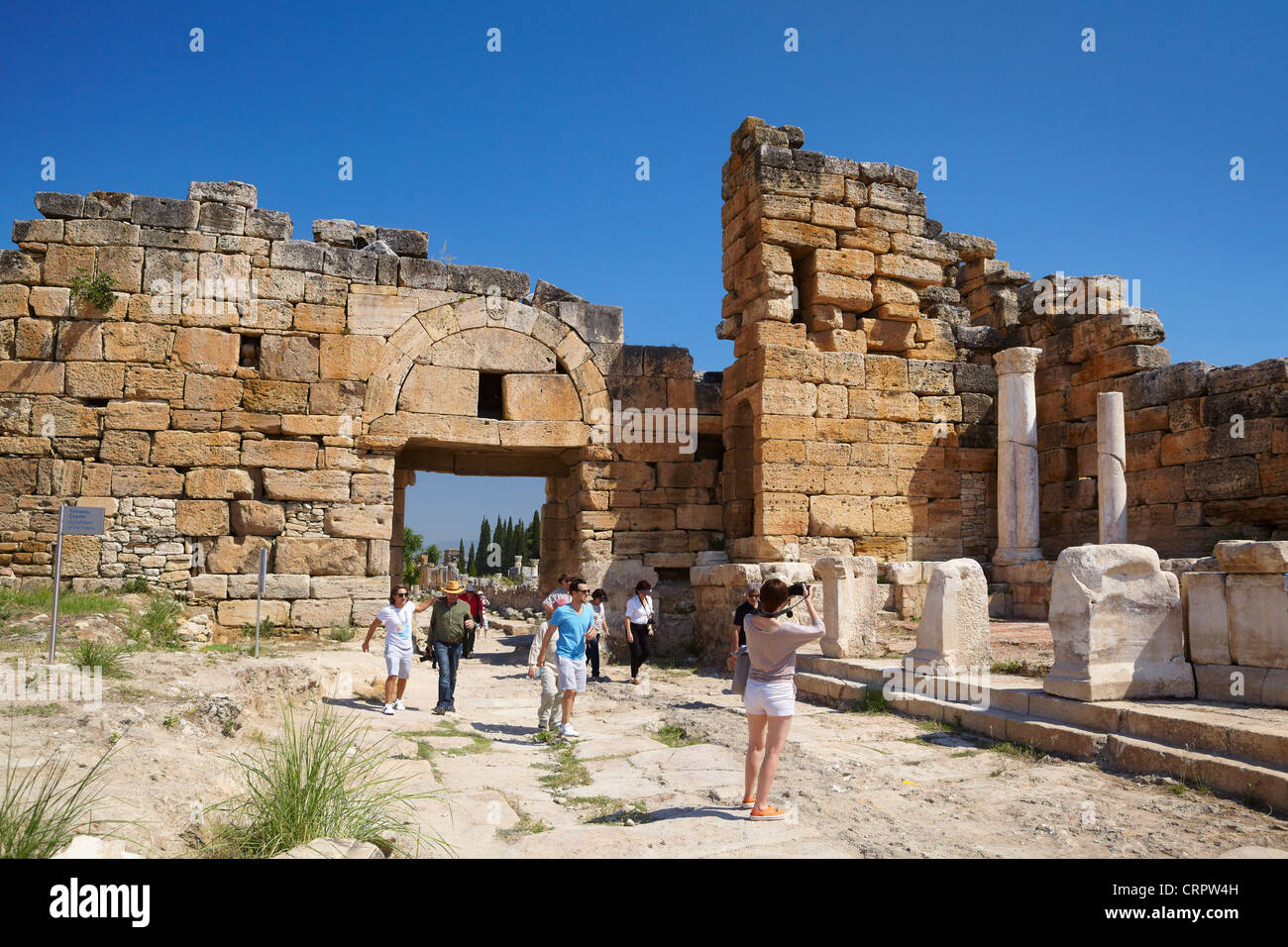 Hierapolis - Turchia, antica città, Porta bizantina e la strada principale, UNESCO Foto Stock