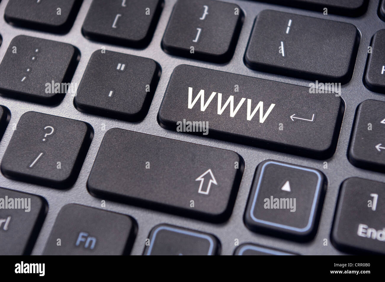 Un messaggio di www sul tasto Invio della tastiera, per illustrare i concetti di internet. Foto Stock