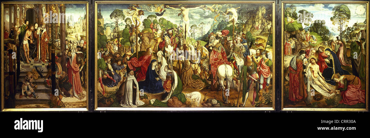 La passione di Aquisgrana altare. 1505-1510. Dal Maestro di altari di Aachen. Museo del Tesoro della Cattedrale di Aquisgrana. Germania. Foto Stock