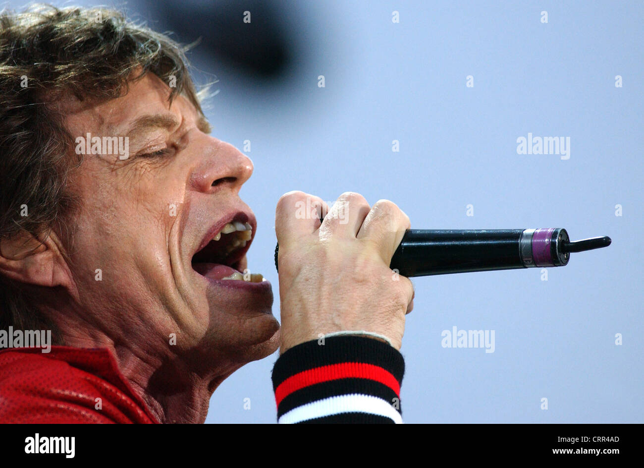 Mick Jagger durante un Rolling Stones in concerto a Berlino Foto Stock