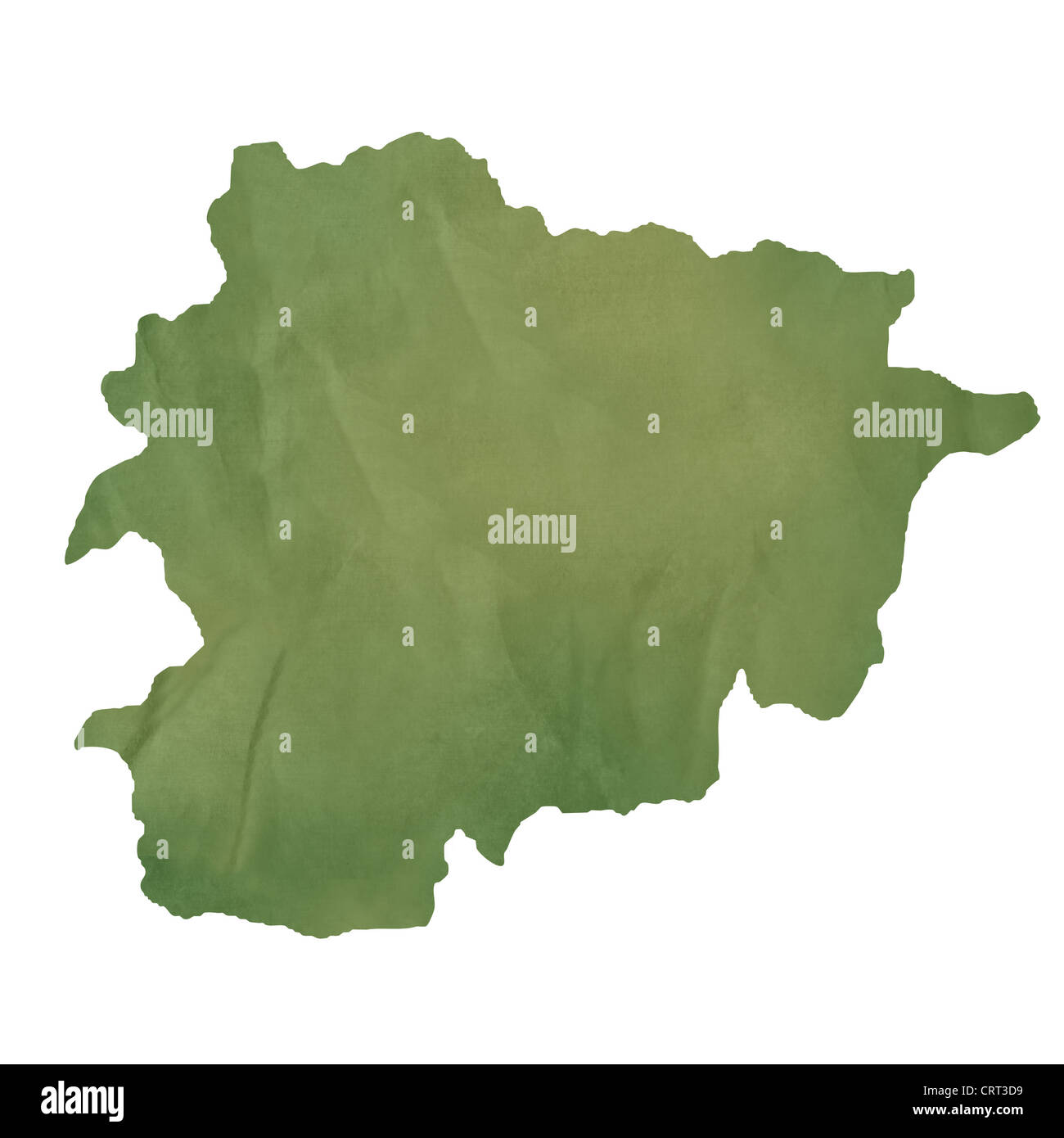 Andorra mappa nel vecchio libro verde isolato su sfondo bianco. Foto Stock