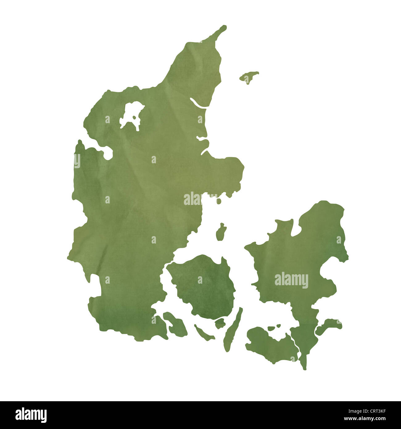 Mappa di Danimarca nel vecchio libro verde isolato su sfondo bianco. Foto Stock
