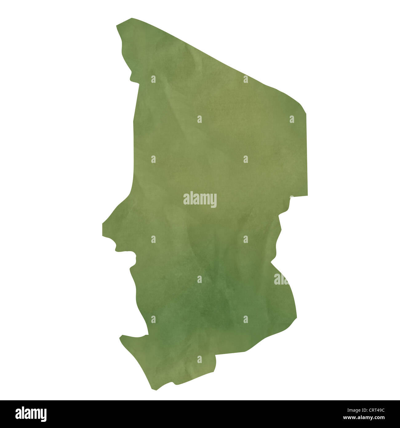Vecchia carta verde mappa del Ciad isolati su sfondo bianco Foto Stock