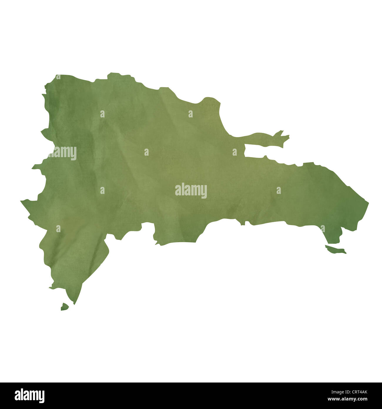 Vecchio libro verde Mappa di Repubblica Dominicana isolati su sfondo bianco Foto Stock