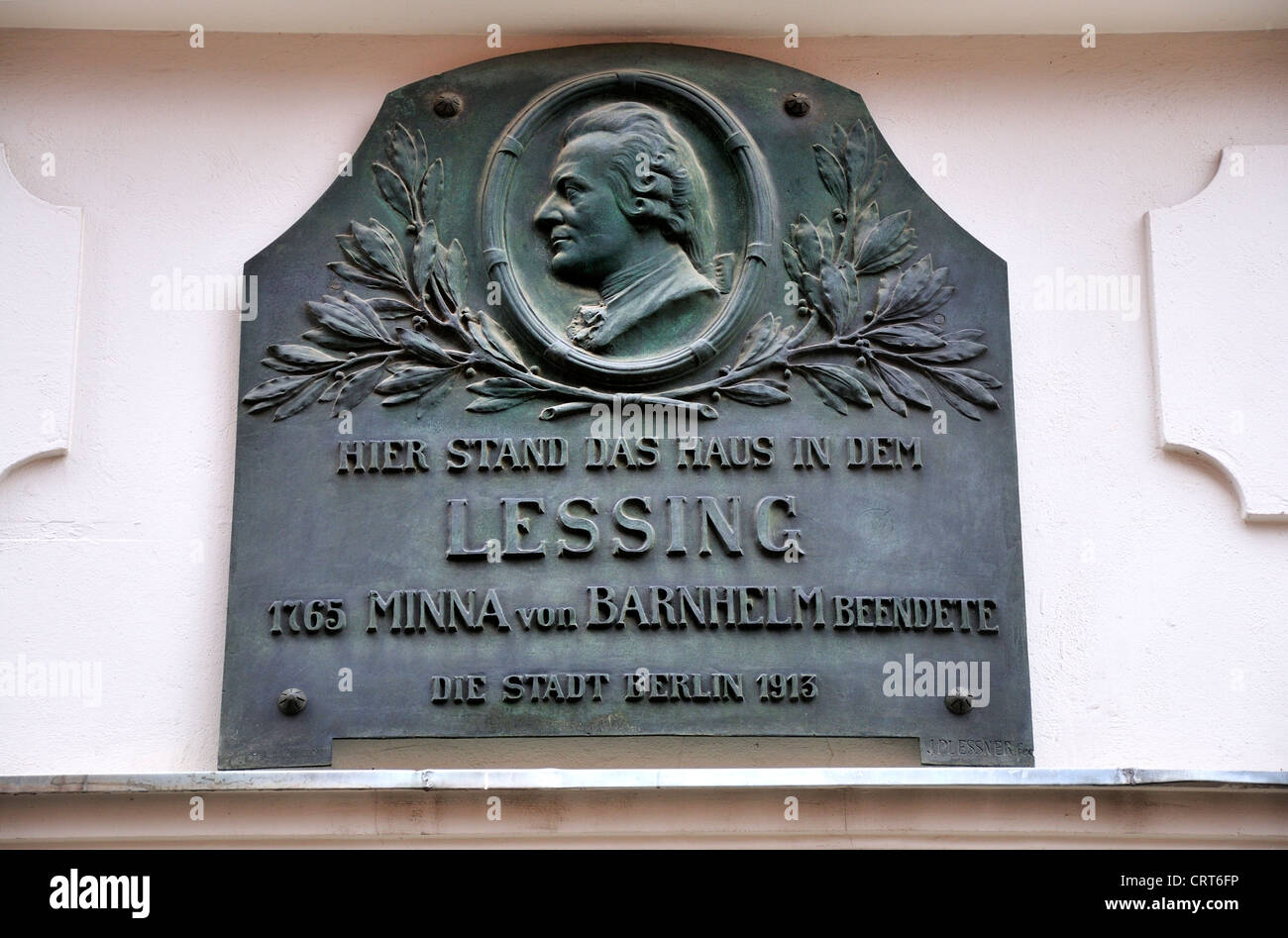 Berlino, Germania. Nikolaivietel. Una lapide commemorativa sulla casa dove Lessing finito di scrivere Minna von Barnhelm nel 1765 Foto Stock