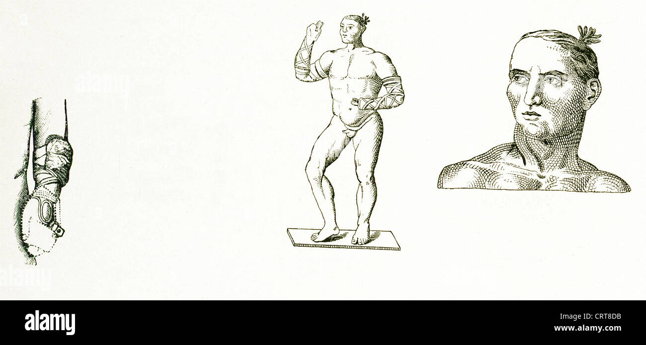 Le due figure a destra sono atleti romano e facevano parte di un mosaico nel complesso delle Terme di Caracalla scoperto nel 1824. Foto Stock