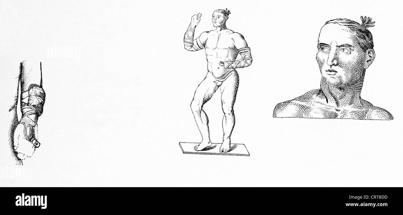 Le due figure a destra sono atleti romano e facevano parte di un mosaico nel complesso delle Terme di Caracalla scoperto nel 1824. Foto Stock