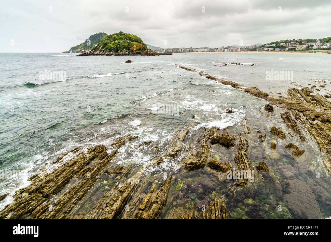 Dettagli Flichs di Ondarreta mare a San Sebastian, Paesi Baschi Foto Stock