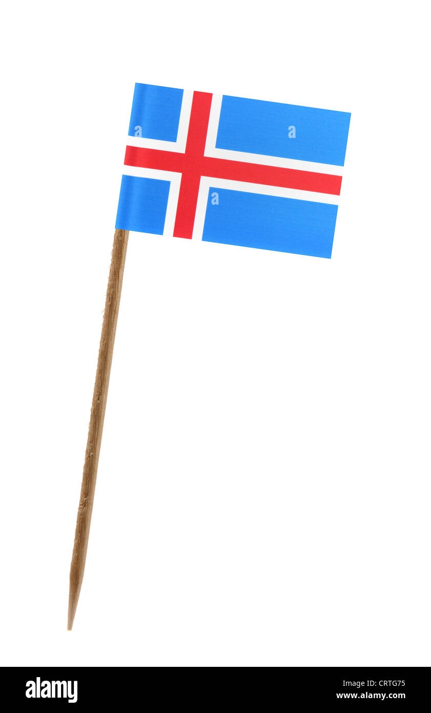 Dente pick wit una piccola bandiera di carta di Islanda Foto Stock