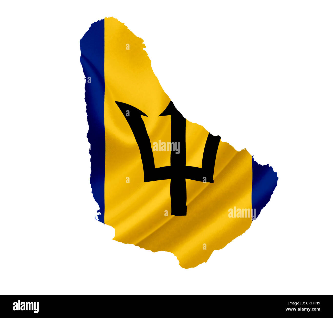 Mappa di Barbados con sventola bandiera isolato su bianco Foto Stock