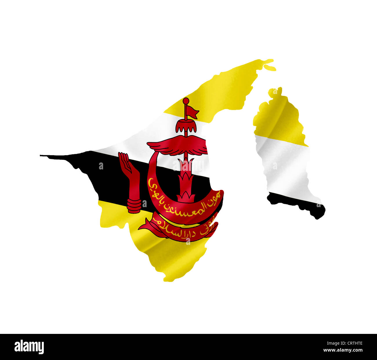 Mappa di Brunei con sventola bandiera isolato su bianco Foto Stock