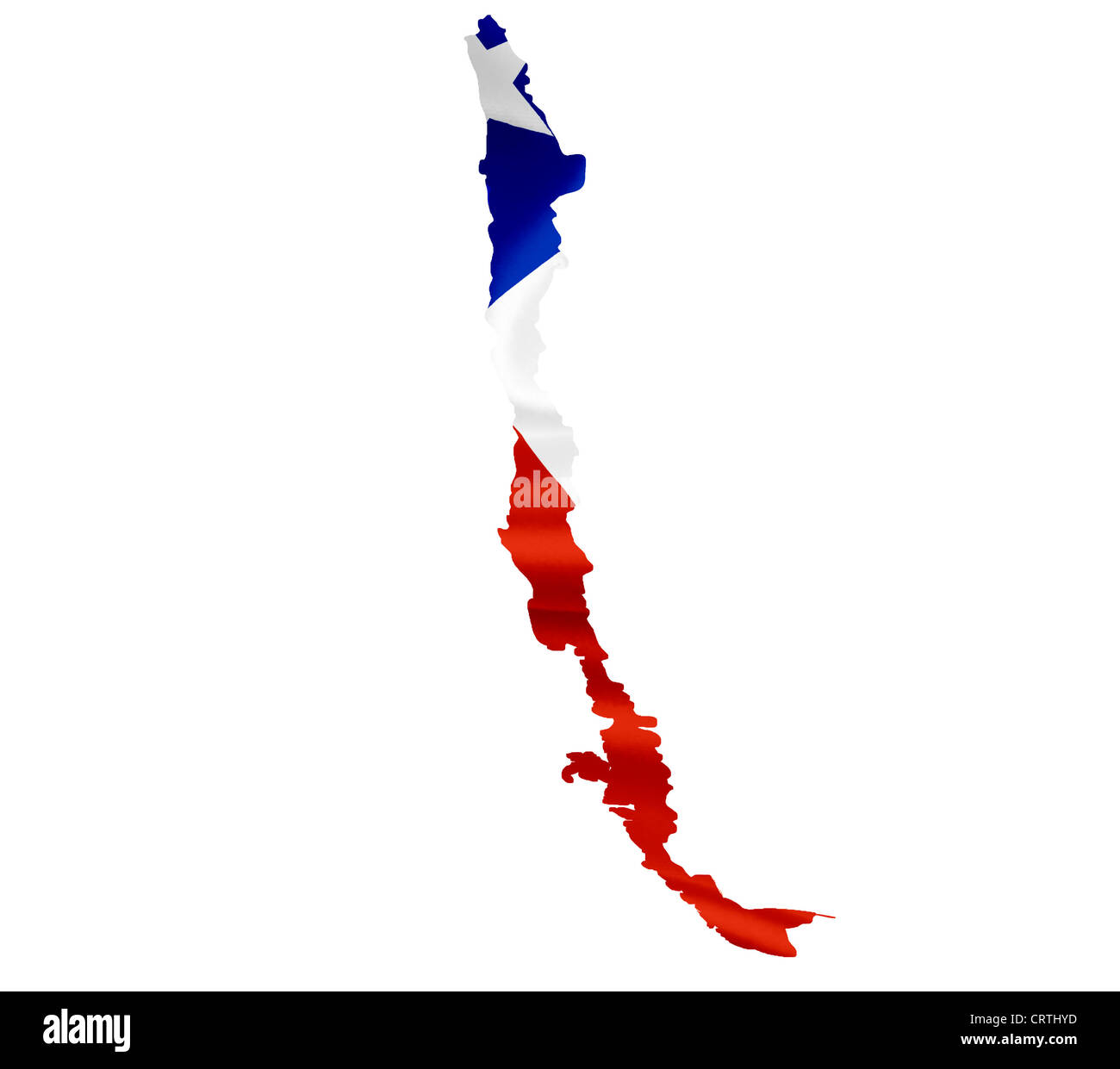 Mappa di Cile con sventola bandiera isolato su bianco Foto Stock