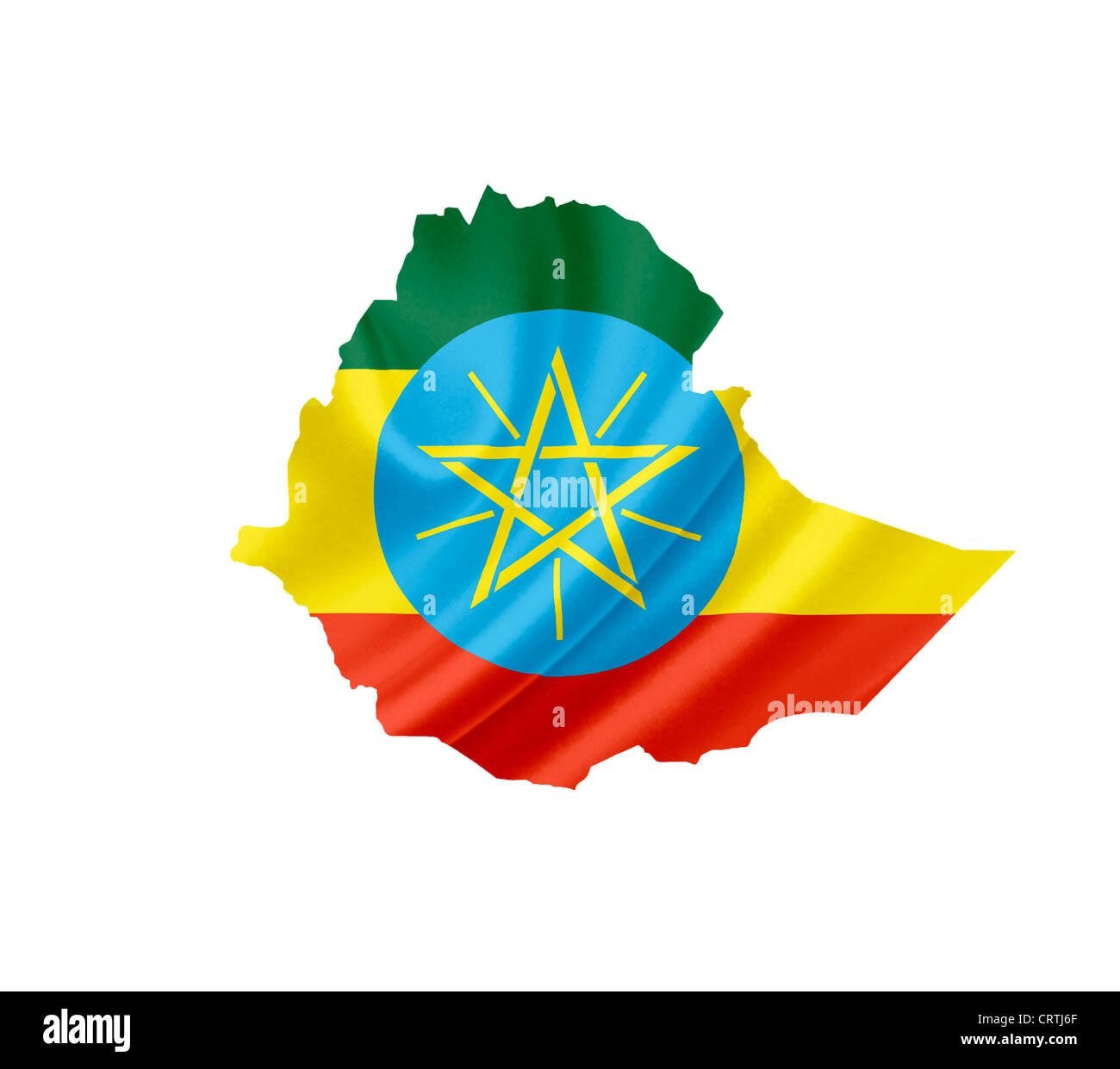 Mappa di Etiopia con sventola bandiera isolato su bianco Foto Stock
