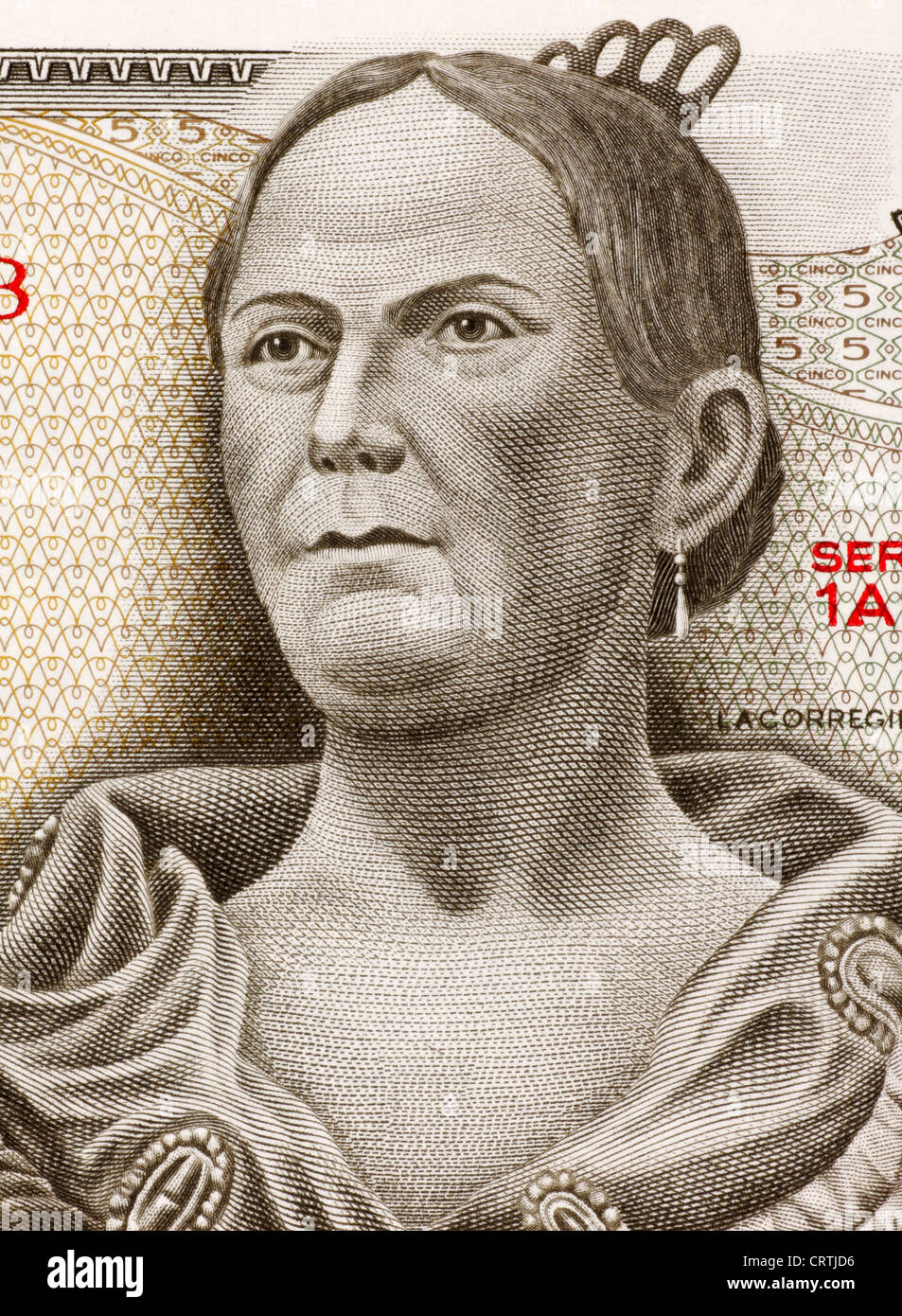 Josefa Ortiz de Dominguez (1773-1829) su 5 pesos 1971 banconota dal Messico. Foto Stock