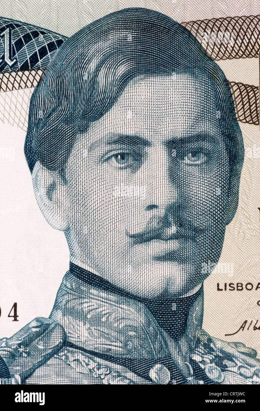 Pedro V (1837-1861) su 1000 Escudos banconota 1968 dal Portogallo. Il re del Portogallo durante il 1853-1861. Foto Stock