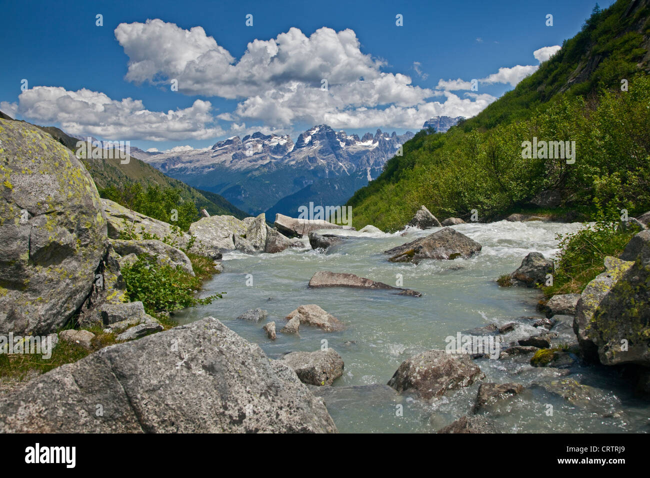 Massiccio del Brenta dalla Val Nambrone, Dolomiti, Italia Foto Stock