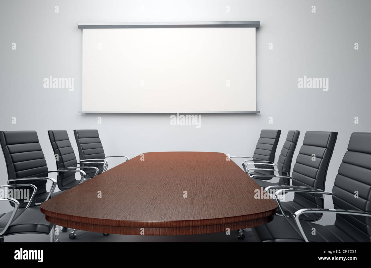 Sala conferenze con sedie vuote e un schermo proiettore Foto Stock