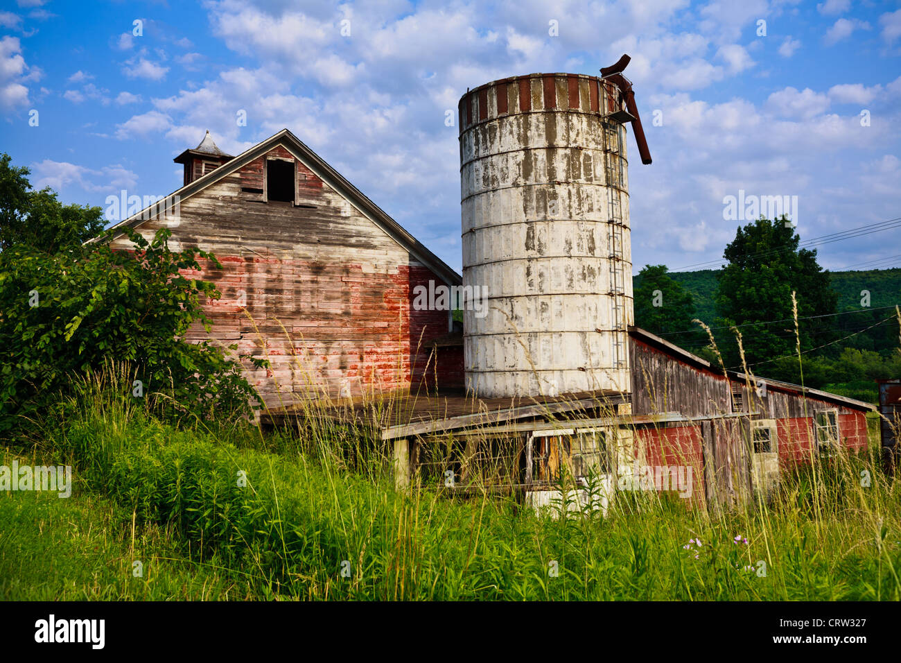 Il vecchio fienile vicino al villaggio di Milford, Otsego County, nello Stato di New York Foto Stock