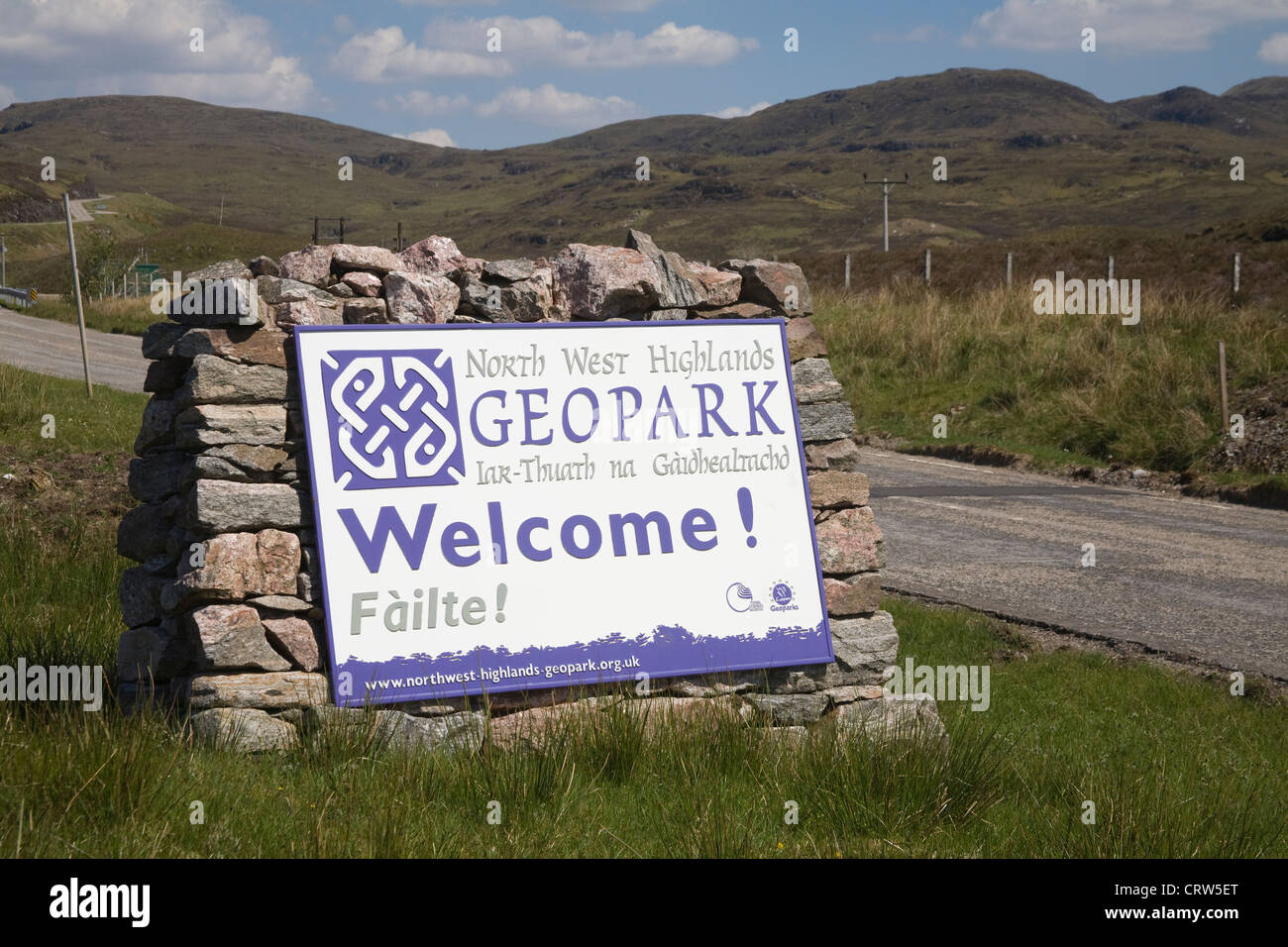 Sutherland Scozia Entrata Nord West Highlands Geopark definito da eccellenti caratteristiche geologiche naturali patrimonio culturale Foto Stock