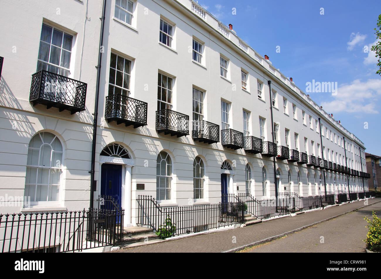 Georgiano, Il Grade ii Listed, terrazza edificio, Albion terrazza, Reading, Berkshire, Inghilterra, Regno Unito Foto Stock