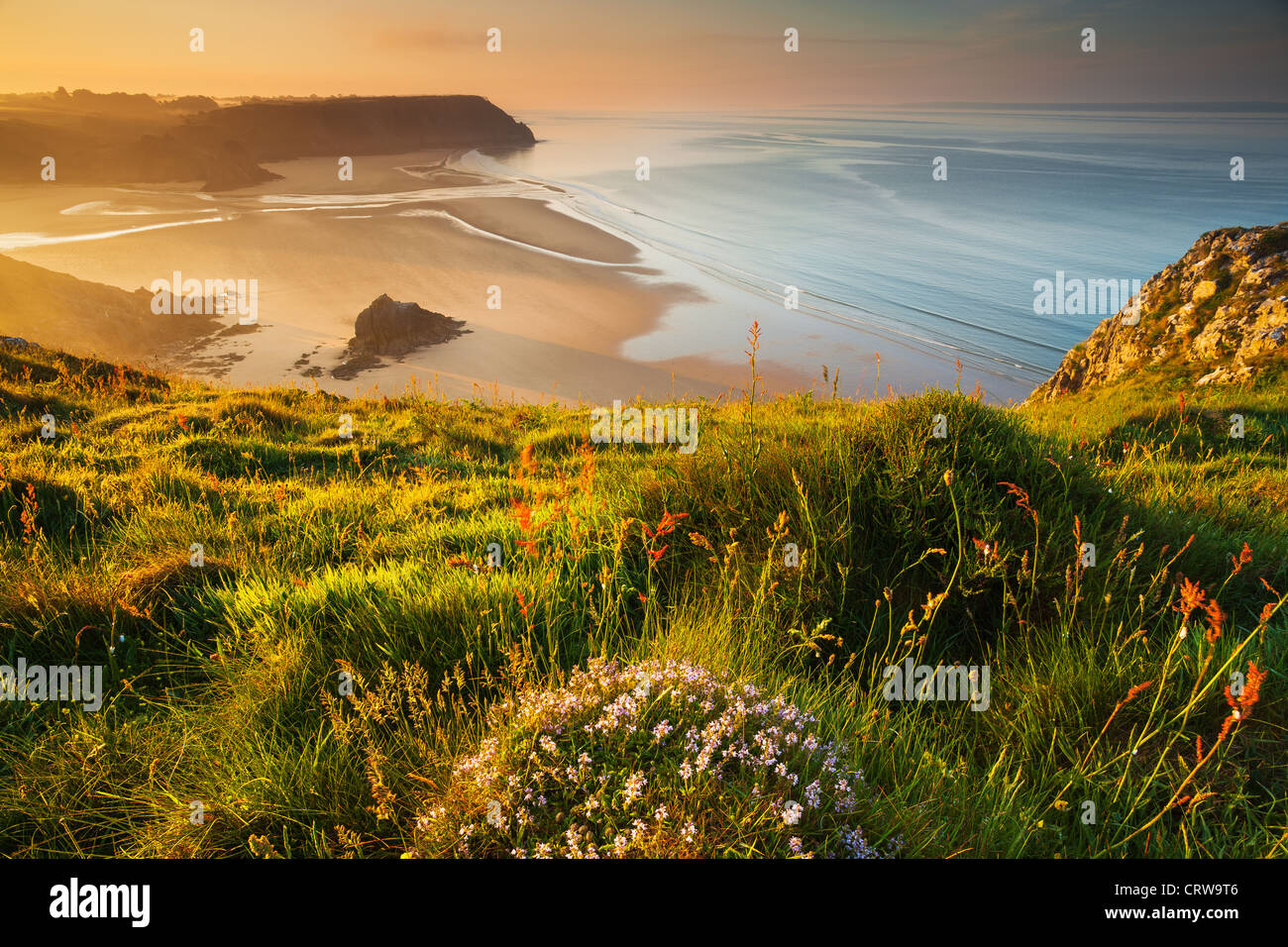 Three Cliffs Bay da Penmaen Burrows, Gower, Galles Foto Stock
