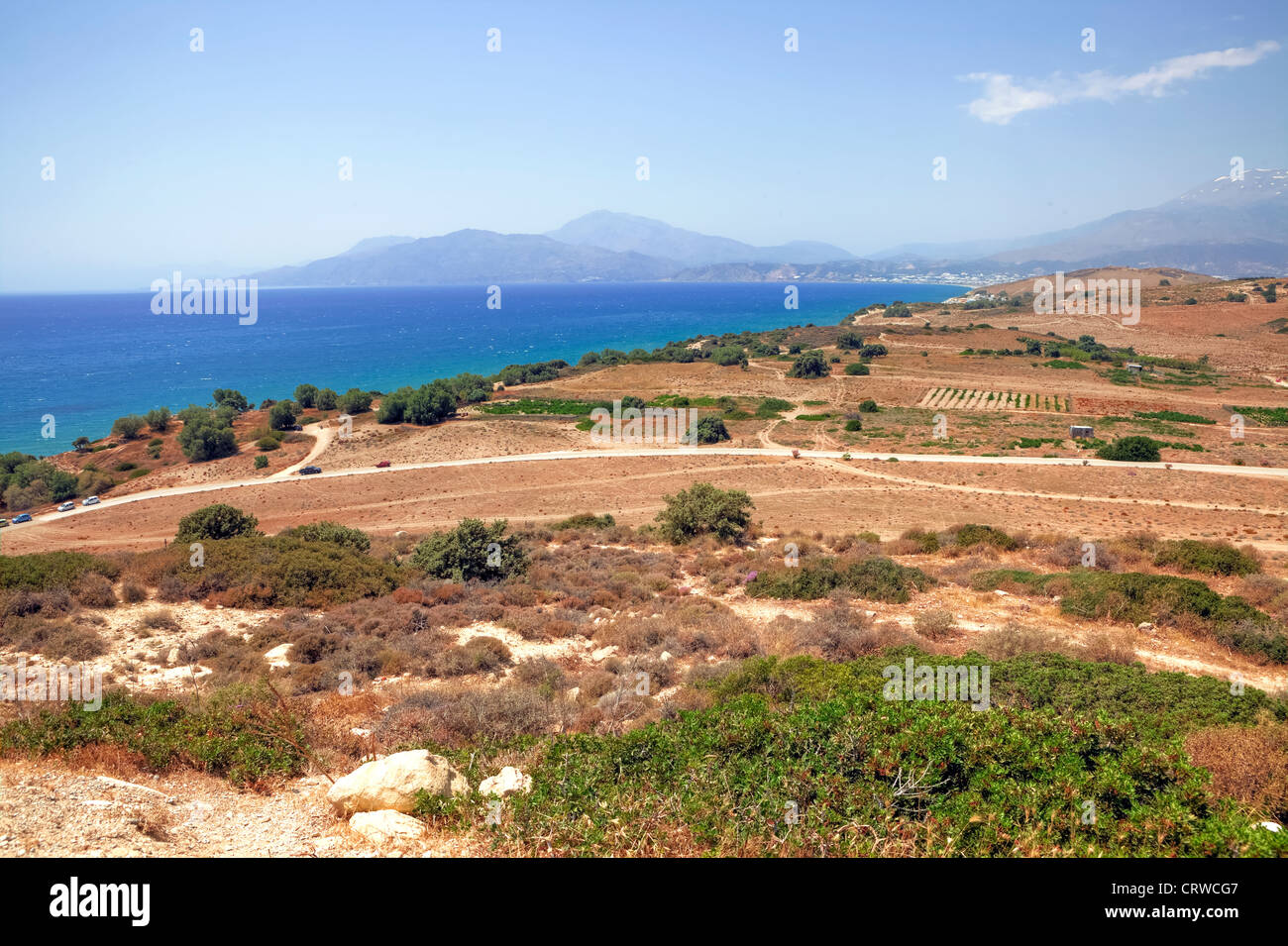 Costa Sud, sullo sfondo le montagne Ida, Kommos beach, Matala, Creta, Grecia Foto Stock