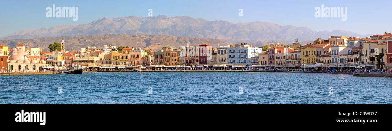 Panorama, porto veneziano, Chania, Creta, Grecia Foto Stock