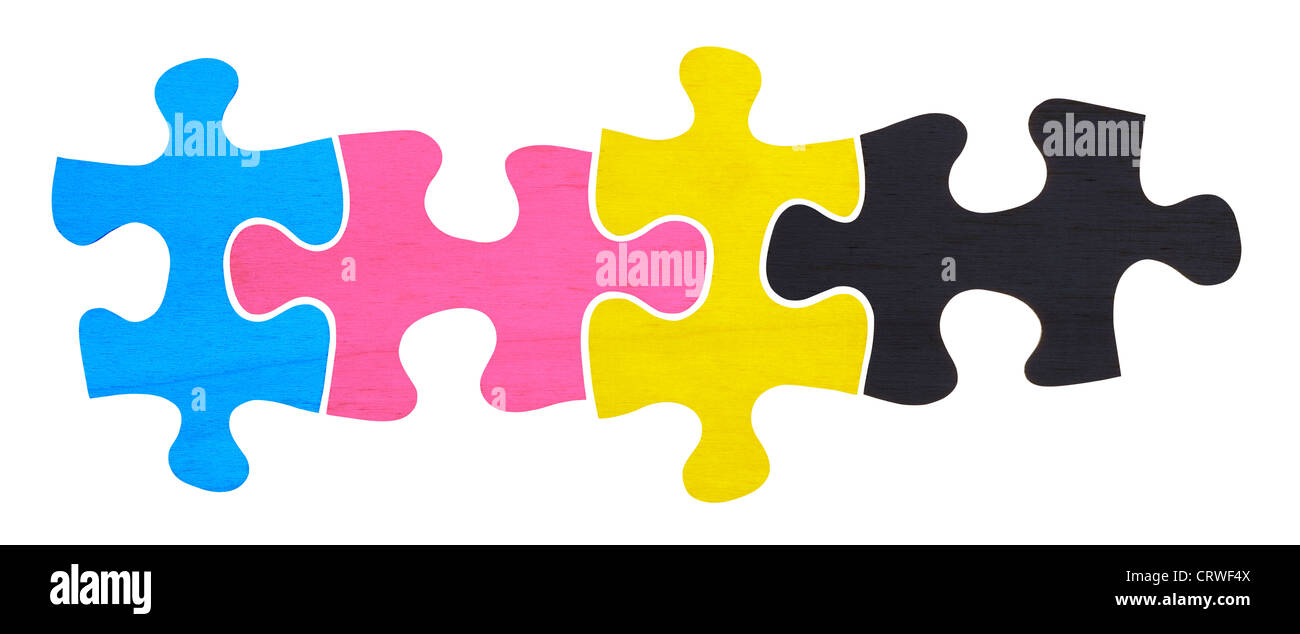 CMYK puzzle in legno pezzi Foto Stock