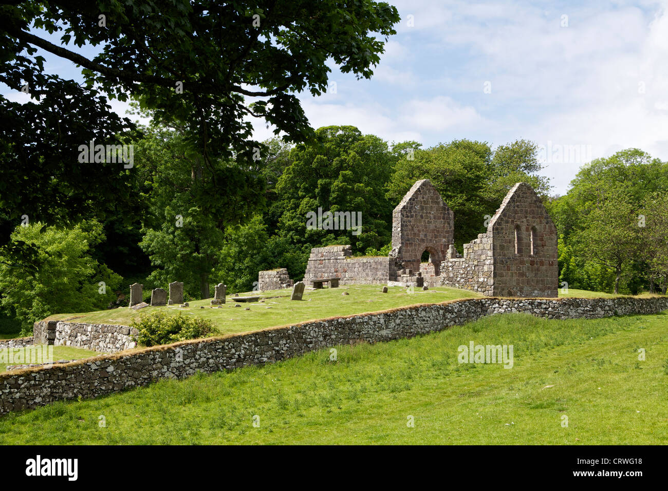 St Blanes chiesa vista da ovest via isola, Isle of Bute Foto Stock