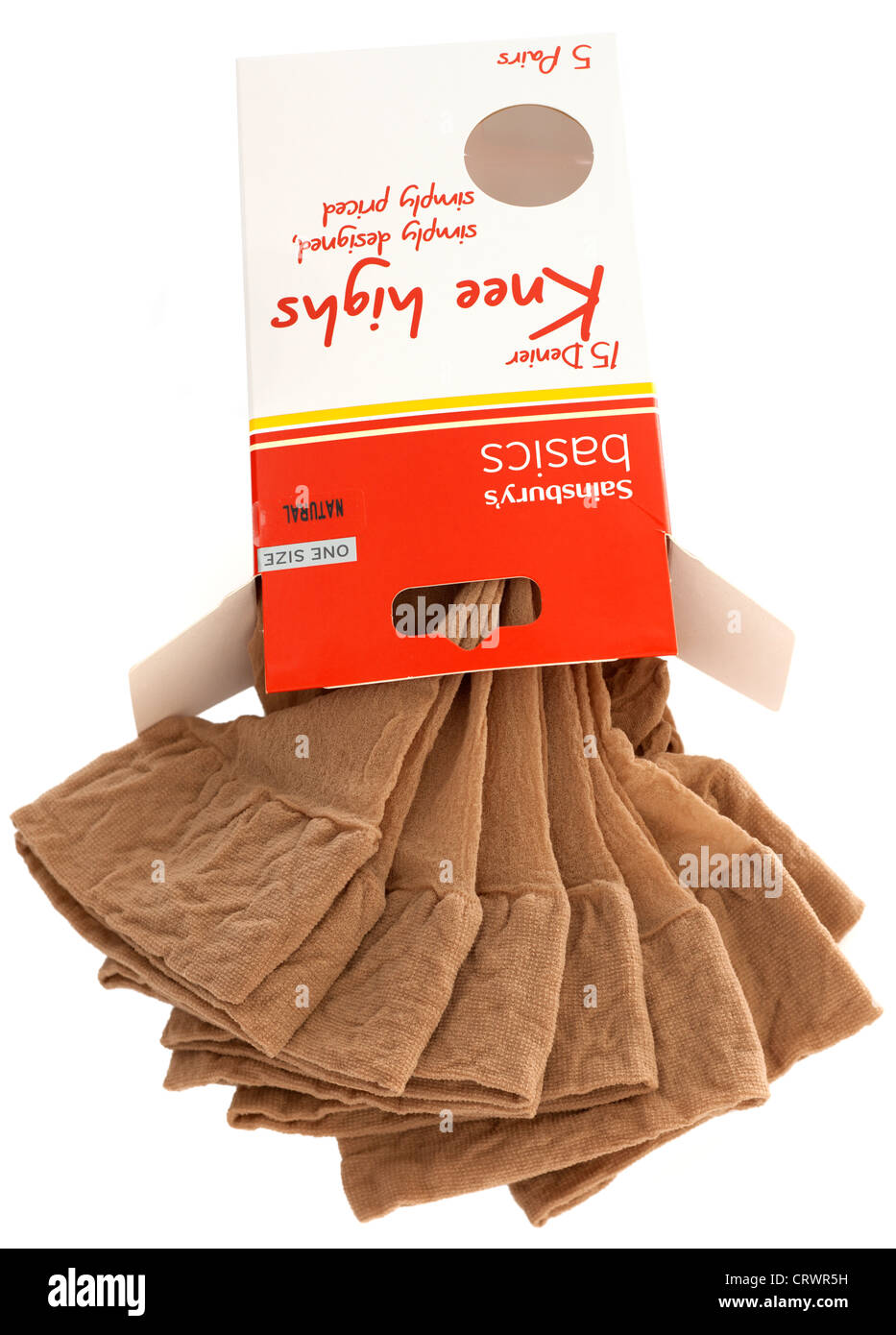 Confezione di cinque coppie di Sainsburys nozioni di base di una dimensione di 15 denari alti ginocchio calze di nylon Foto Stock