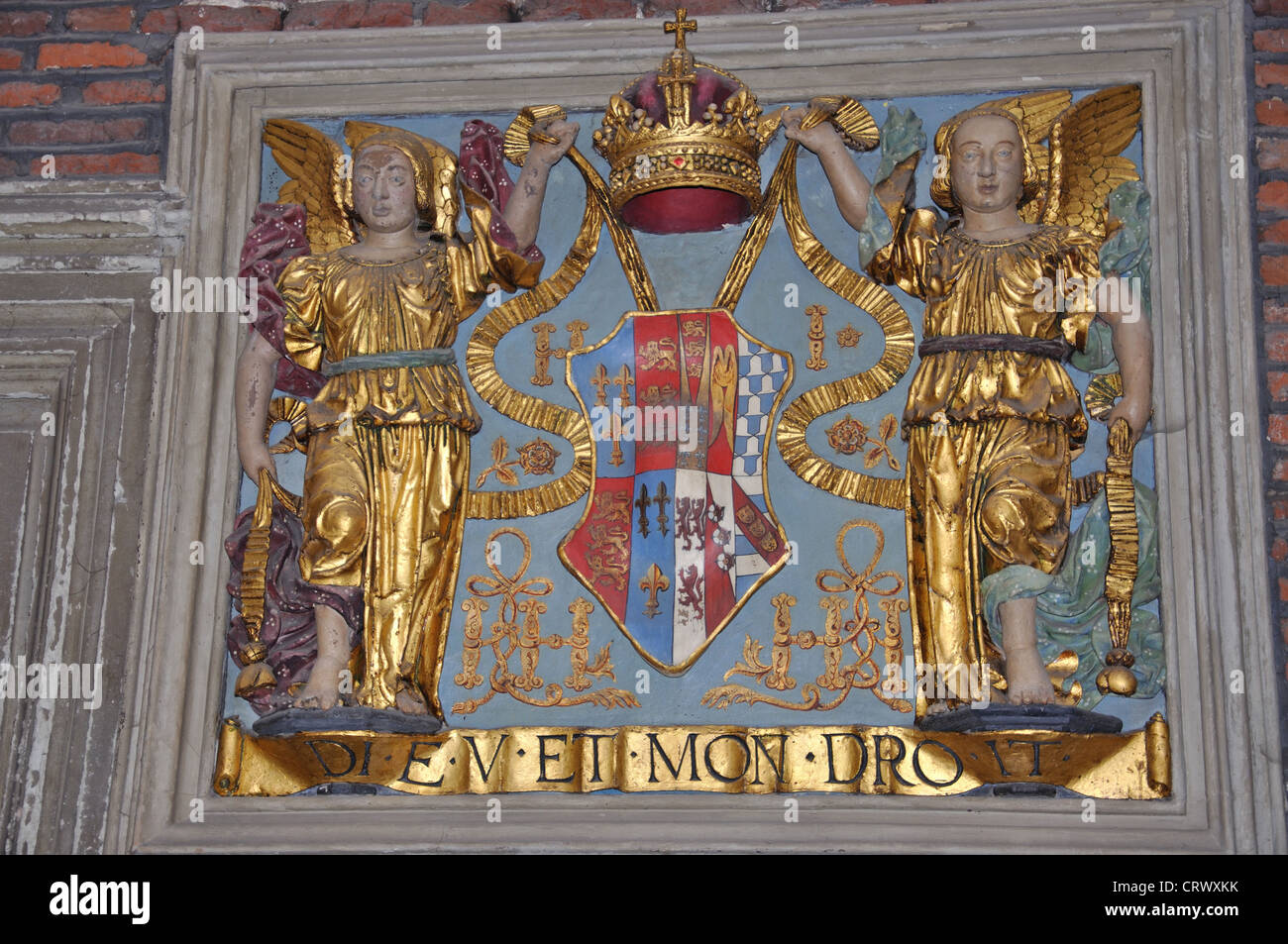 Stemma reale di Hampton Court Palace, London Borough of Richmond upon Thames, Greater London, England, Regno Unito Foto Stock