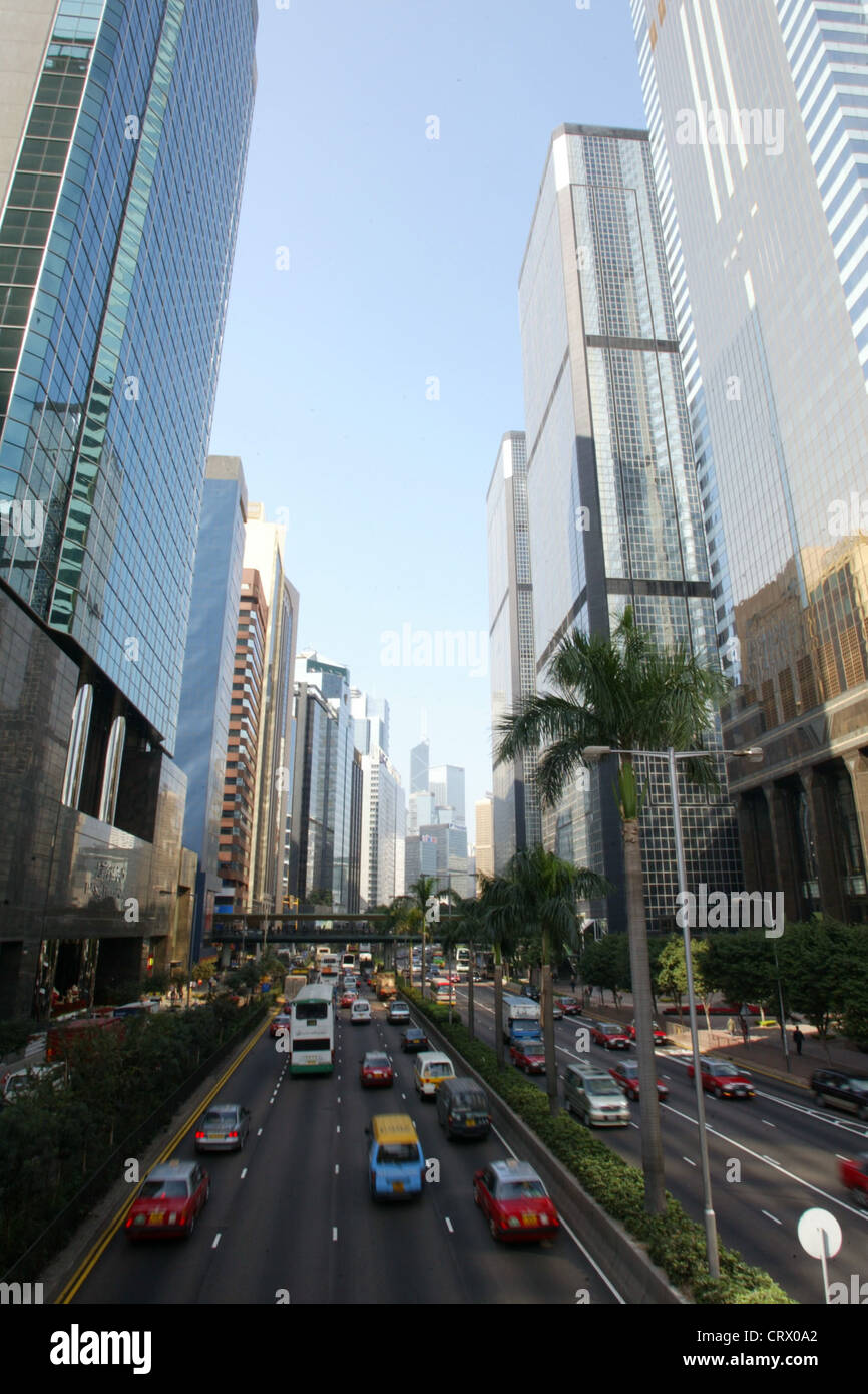 Il traffico nel centro cittadino di Hong Kong Foto Stock